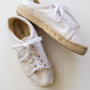 SOLUDOS Izzy Espadrille Platform Sneakers White Lace Up Size 7